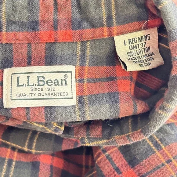 LL Bean Mens Flannel Shirt Mens Green Large - Picture 6 of 14
